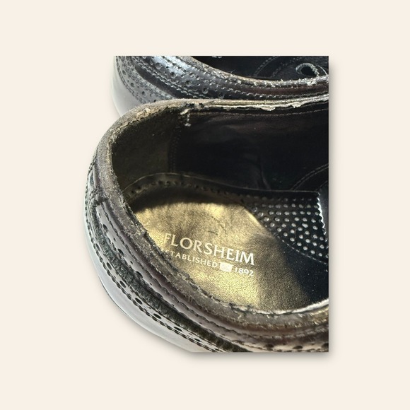 Florsheim Mens‎ Leather Wingtip Oxford Dress Shoes Black Size 10 3E - Picture 6 of 15